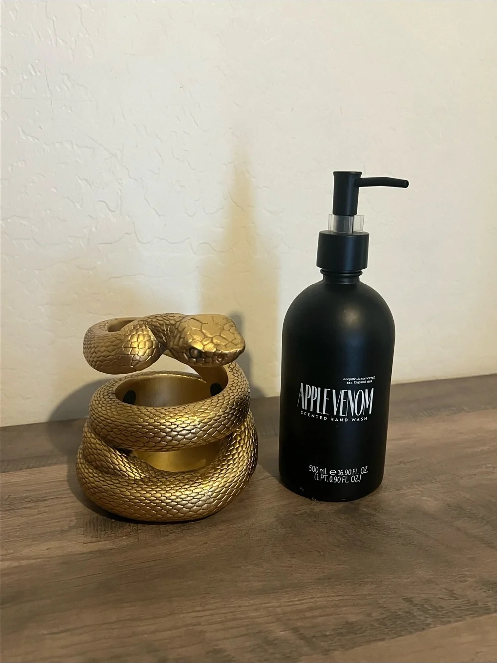 Gold Snake Resin Soap Dispenser w/ Matte Black Apple Venom Soap Dispenser